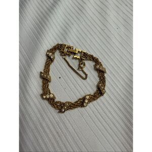 Goldette NY Vintage Faux Pearl Rhinestone Gold Tone Bracelet Signed